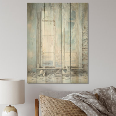 «Winter Window Frozen Glass I» - Paysage d'hiver sur bois