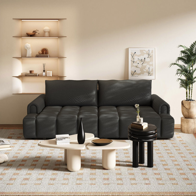 90.2" Full Size Convertible Tufted Sleeper Sofa With Hidden Storage For Living Room, Black