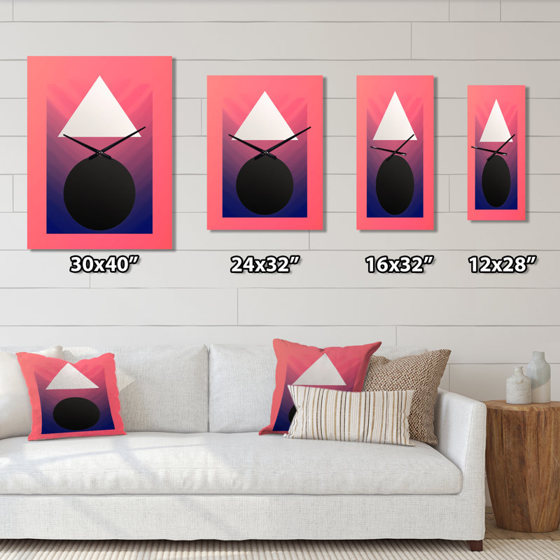 Au-delà des limites de la géométrie rétro en rose - horloge murale moderne surdimensionnée, H 32 po x l 24 po x P 1 po