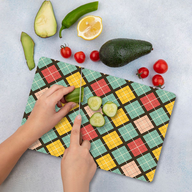 Flourish Tempered Glass Cutting Board, 7.9 x 11.8 inches | 100% Antibacterial, Easy-Clean Surface, Non-Slip Silicone Feet | Perfect for Food Prep & Serving, Durable & Stylish Kitchen Essential, Not Dishwasher Safe