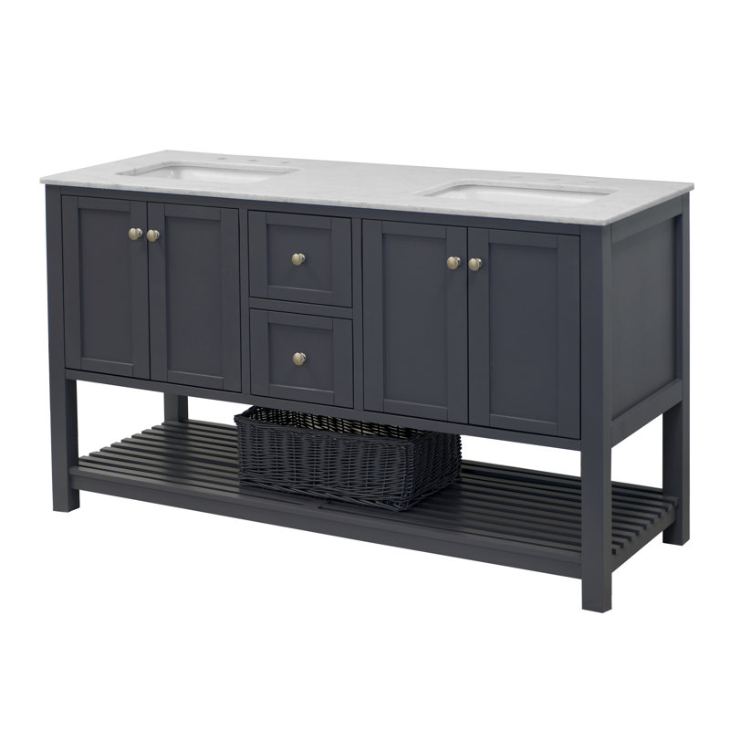 Ensemble de meuble-lavabo double 60 po Binne, Bleu royal, Quartz