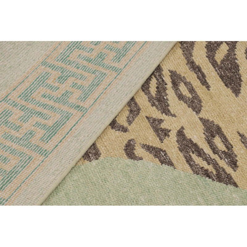 Rug & Kilim’S Distressed Tiger Rug In Green With Beige And Brown Pictorial