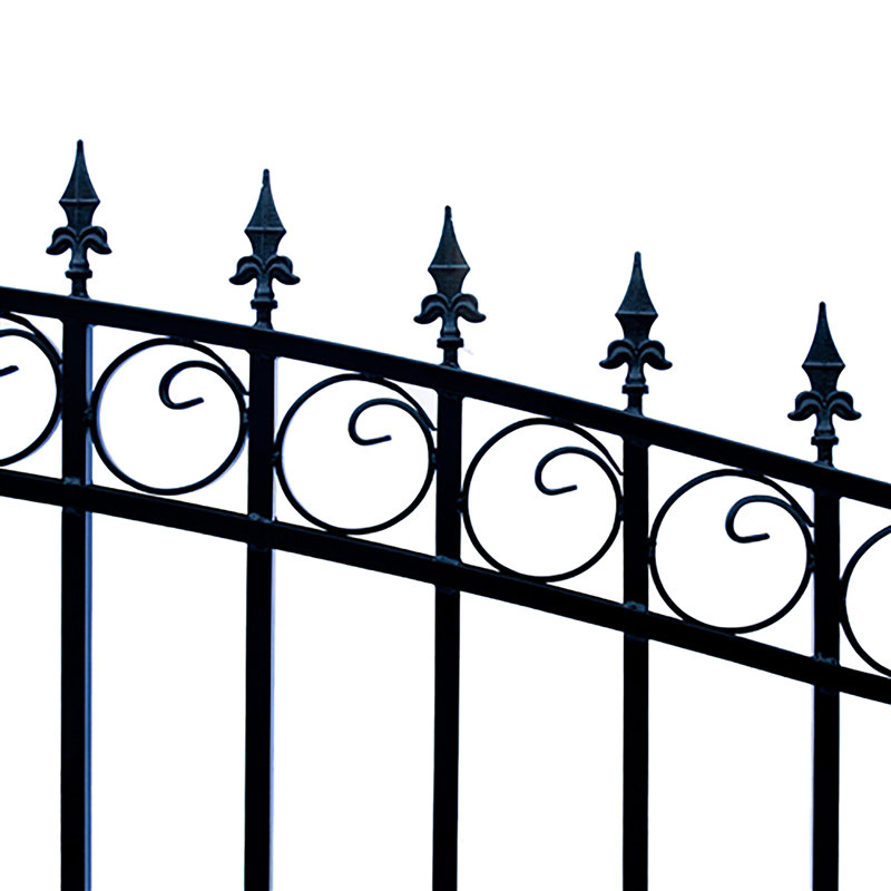 London Style Black Steel Arched Driveway Gate with Pointed Pickets