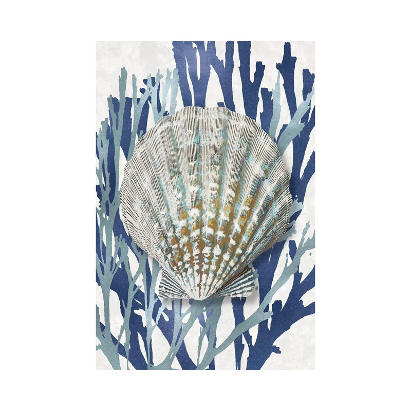 Coquille corail bleu turquoise IV - Estampe numérique sur toile tendue avec châssis, H 40 po x l 26 po