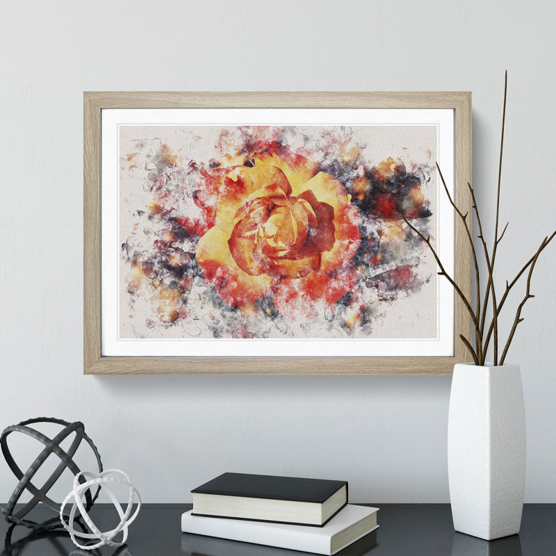 Orange Rose Flower - Picture Frame Painting, Oak Framed, 65cm H x 90cm W x 2cm D