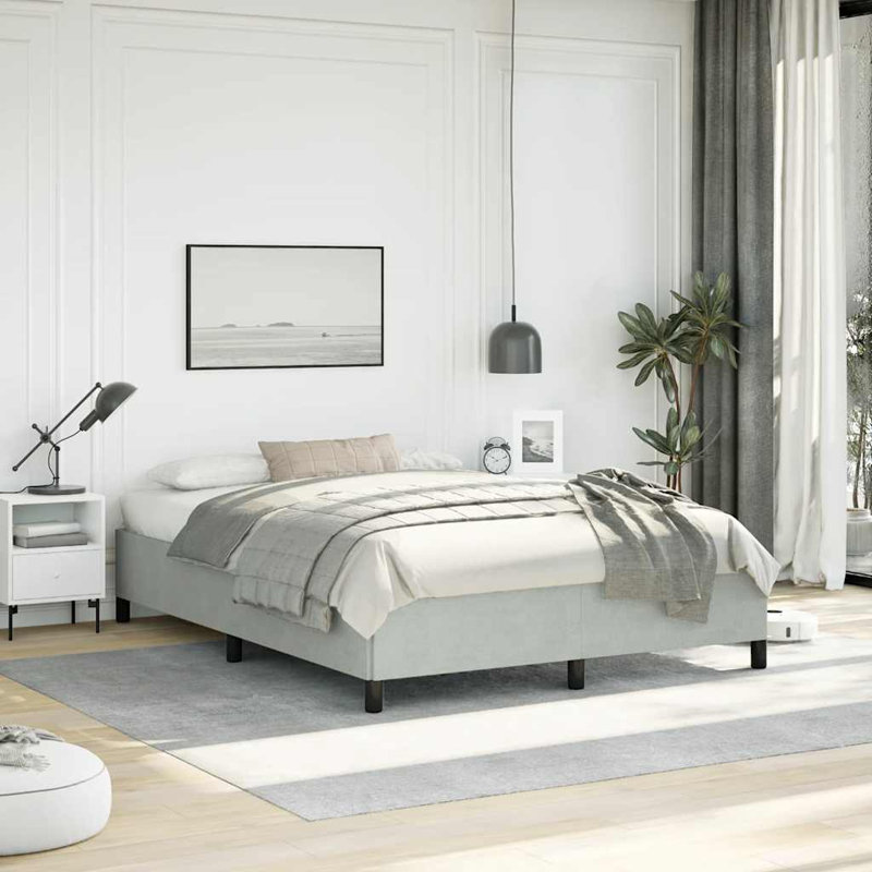 Cadre de lit Darrisha, cadre de lit plateforme tapissier, sans matelas, Double, Gris clair