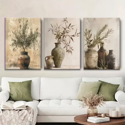 Art mural en toile 3 pièces Modern Modern Rustic Olive Branch H 12 po x l 24 po - décoration de salon