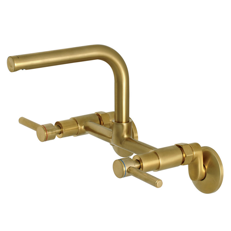Kingston Brass Concord Double-Handle 2-Hole Wall-Mount Bridge Kitchen Faucet, Satin Brass