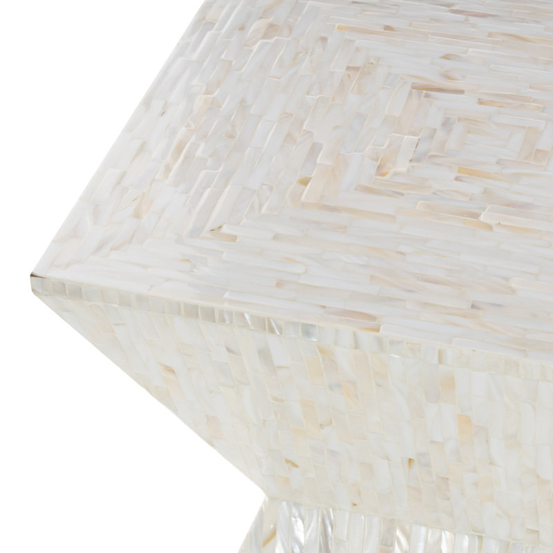 Bernardino Mother of Pearl Shell Handmade Hourglass Shaped Side End Accent Table, Beige