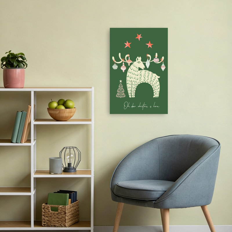 «Whimsical Christmas Reindeer», impression d'art mural abstrait paysage de Noël abstrait, H 24 po x l 16 po