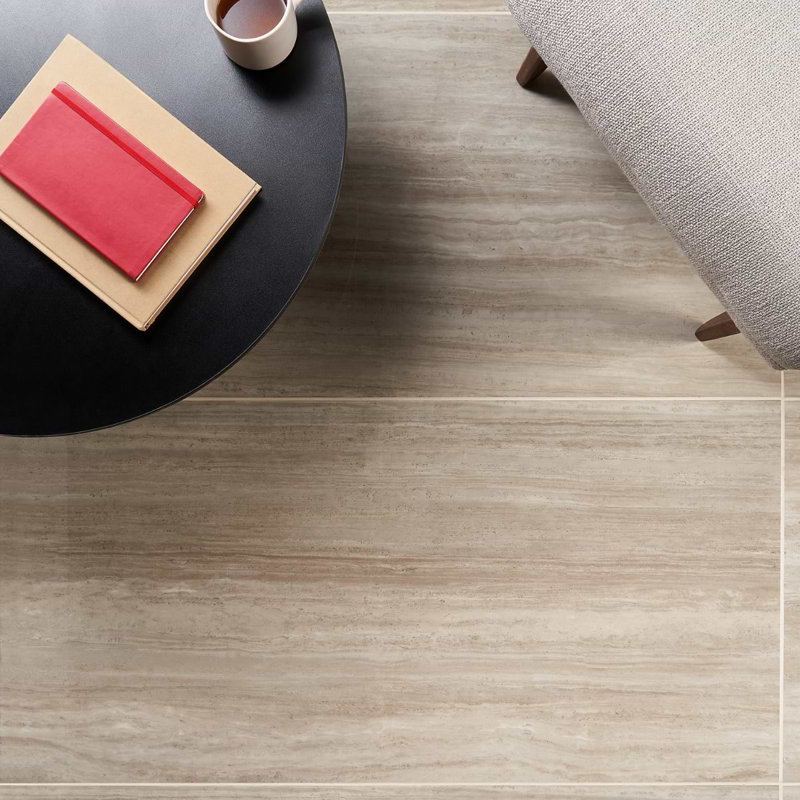 Nashville 24x48 Polished Travertine Look Porcelain Tile, Taupe
