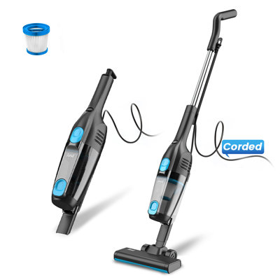 Aspirateur balai à cordon INSE R6 avec cordon d'alimentation de 17 pi, aspiration puissante de 18 kpa, bleu + noir, 2,4IB, pour poils d'animaux durs
