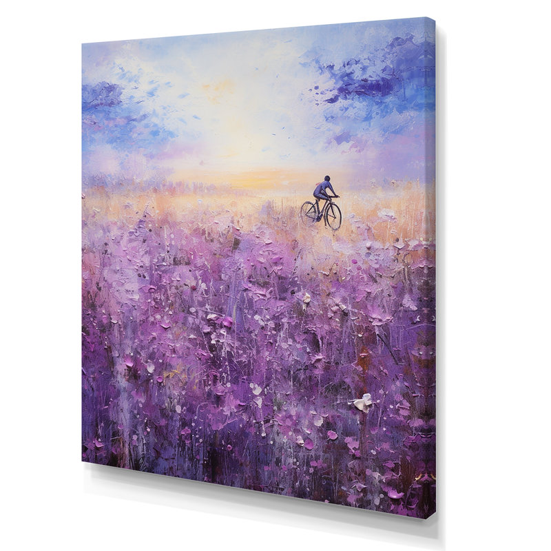 Violet Voyage - Vélo, art mural sur toile, H 40 po x l 30 po x P 1,5 po, Toile tendue