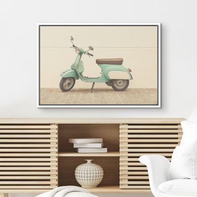 Vintage Mint Green Scooter Retro Vehicle Art Framed Canvas Master Bedroom Wall Art Work Print