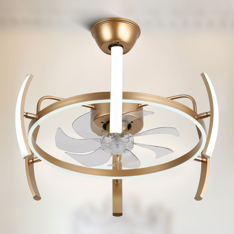 Ausable 24'' Futuristic UFO Design DIY Shapes Bladeless LED Ceiling Fan with Dimmable Lights and Remote, Gold