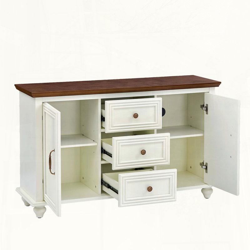Mid Century Modern Sideboard Buffet Cabinet in Brown and White