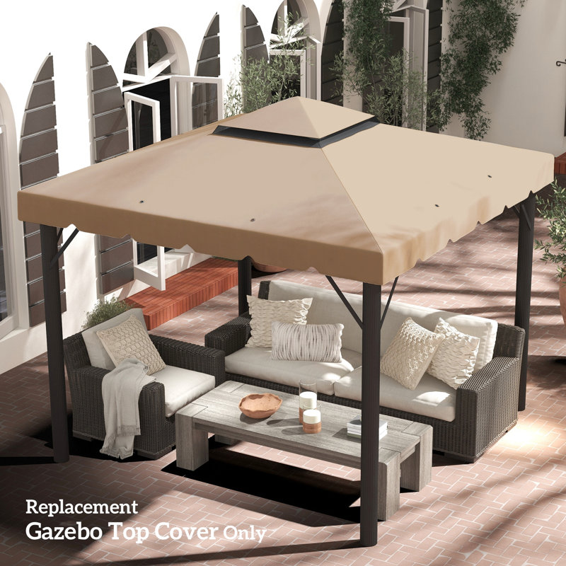Auvent de remplacement pour abri de jardin 9,8 pi X, toit à double aération kaki pour remplacement de cour extérieure 9,8 pi, espace