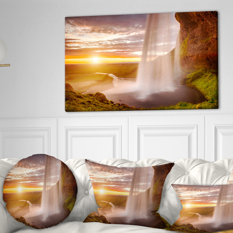 Wrapped Canvas Photograph - Seljalandsfoss Waterfall at Sunset, 20" H x 40" W x 1" D