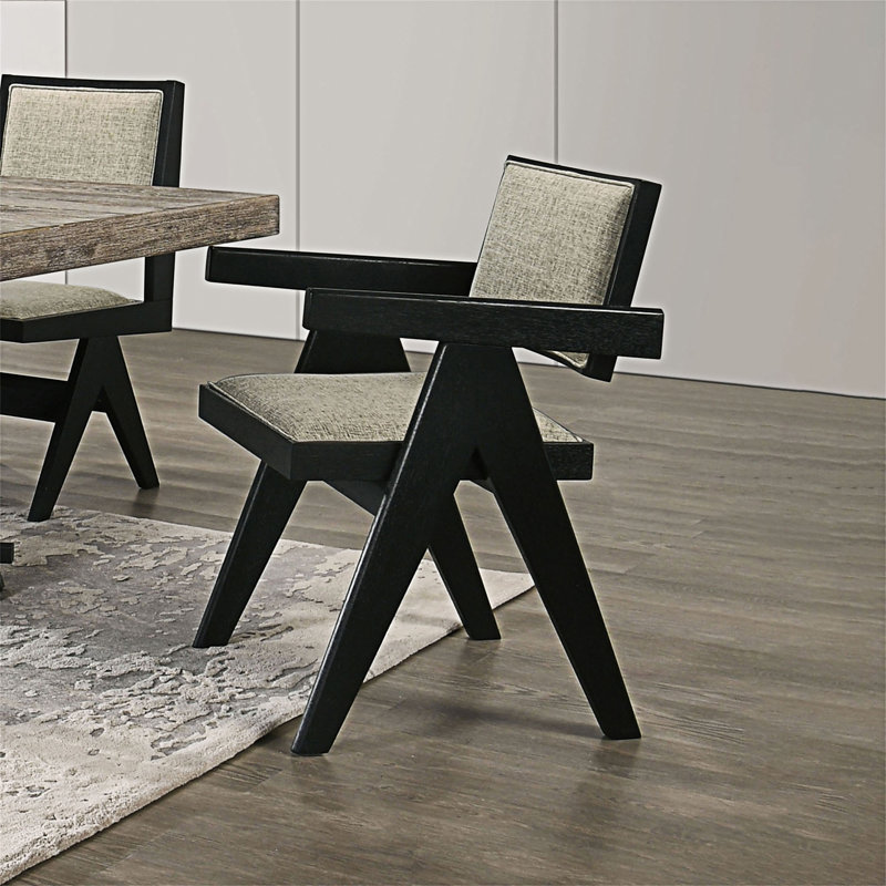Chaises de salle à manger rembourrées avec accoudoirs (ensemble de 2), Noir