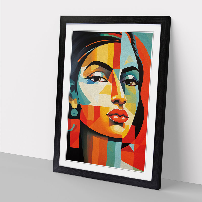 Indian Woman Constructivism No.2 - Single Picture Frame Print on Wood, Black Framed, 46cm H x 34cm W x 2cm D