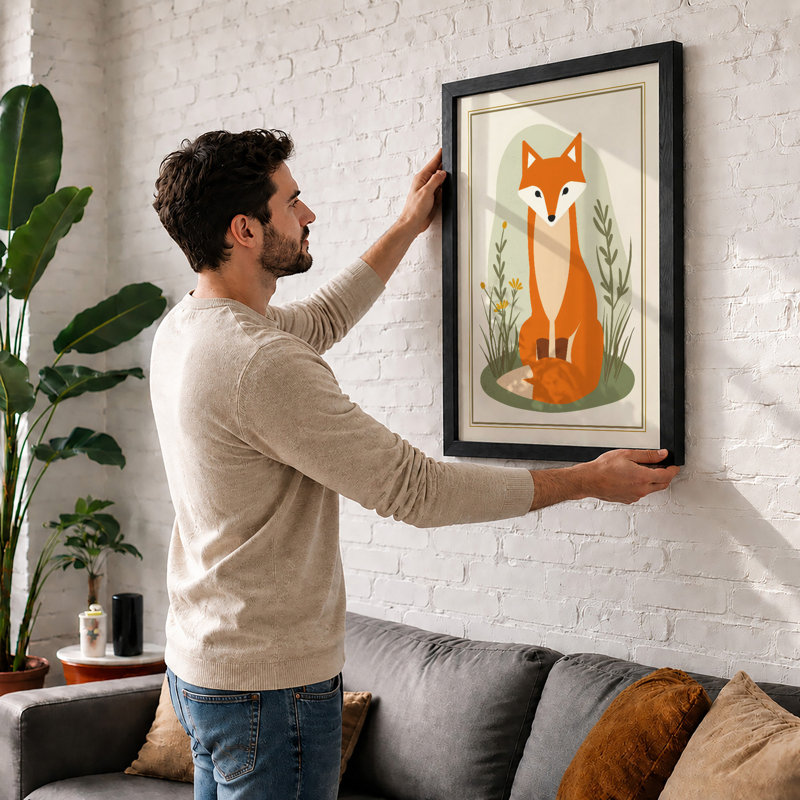 Fox and Botanicals Modern - Framed Print, A4 - 29.7 x 21.0 cm, White