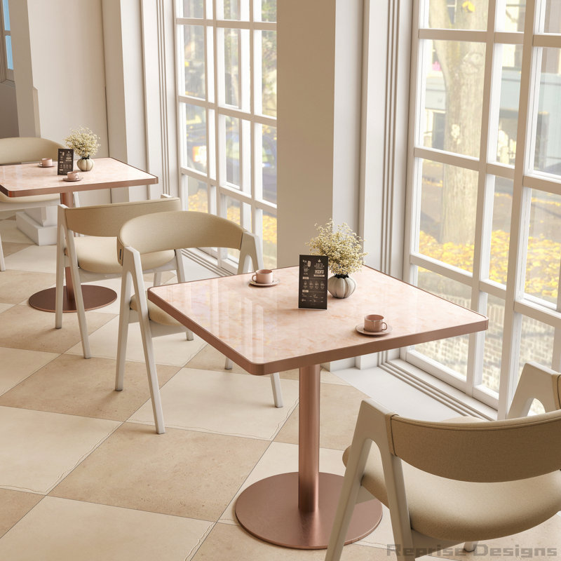 Table bistro de 31,5 pouces avec plateau en faux marbre Squard Modern, 66.14 lbs, Silver Rose Pink