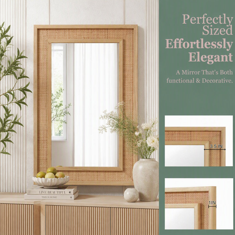 Miroir Rattan, 24"x36", Brun jaunâtre