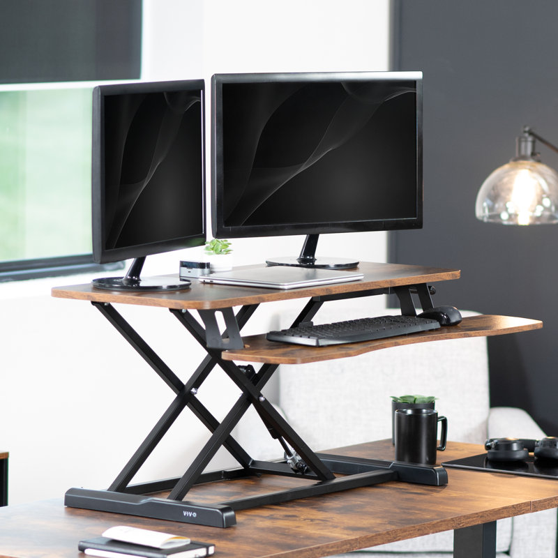 VIVO Height Adjustable Standing Desk Converter (DESK-V000K Series), Vintage Brown/Black, 36"