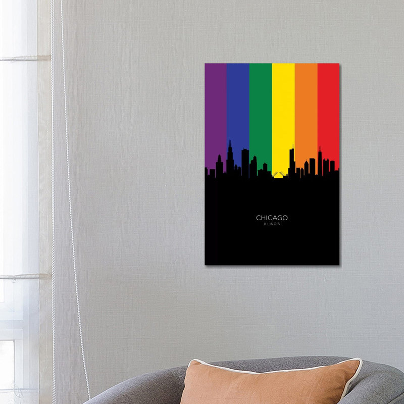 Chicago Illinois Skyline Rainbow Flag by Michael Tompsett - Wrapped Canvas Gallery-Wrapped Canvas Giclée