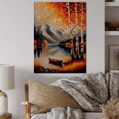 Eudora Red And Orange Birch Trees By The Lake VIII - Unframed Print on Wood -  Millwood Pines, E70721ECF82C45A58246D872DBA46A72