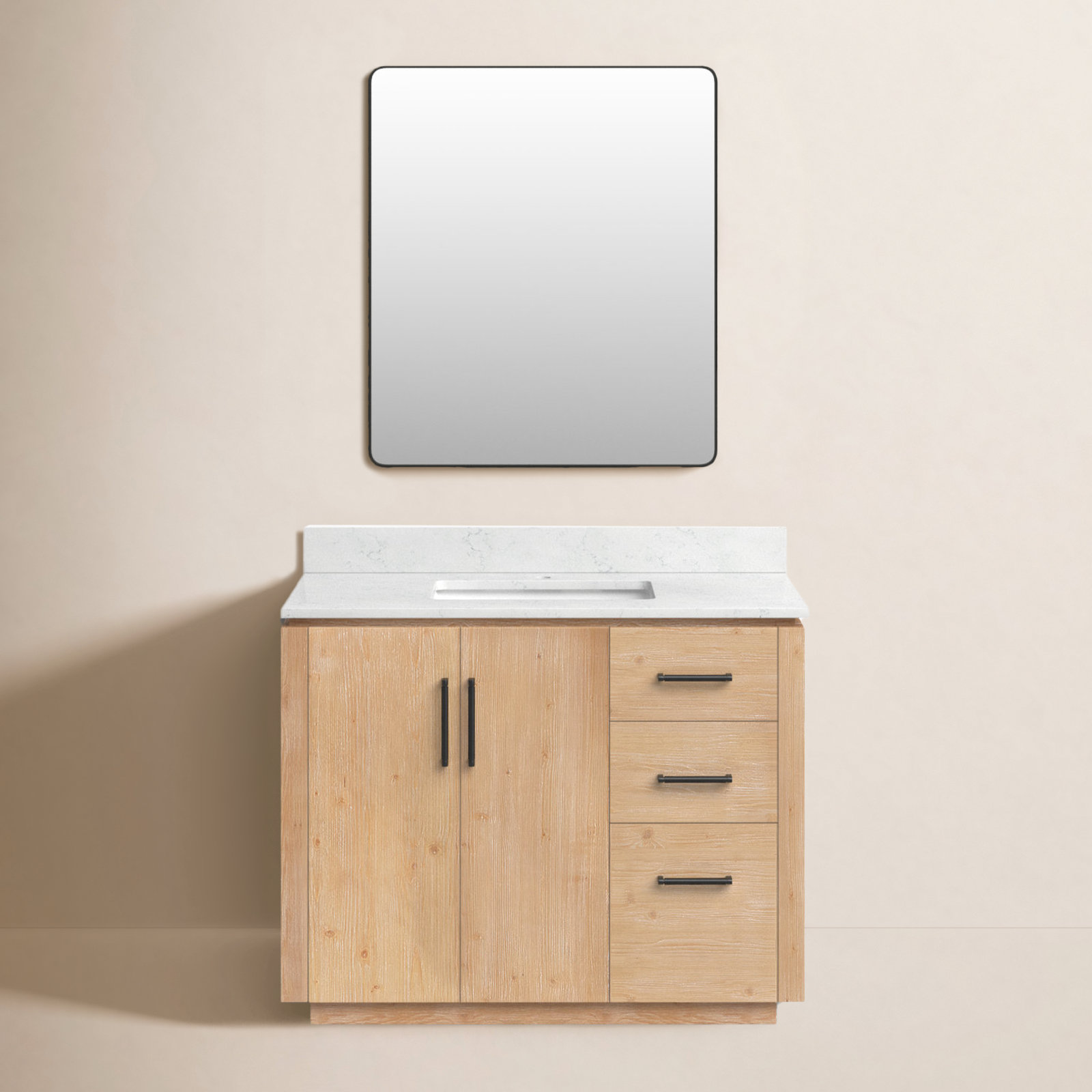 Cloverfield 42'' Single Bathroom Vanity, Fir Wood Brown, Matte Black