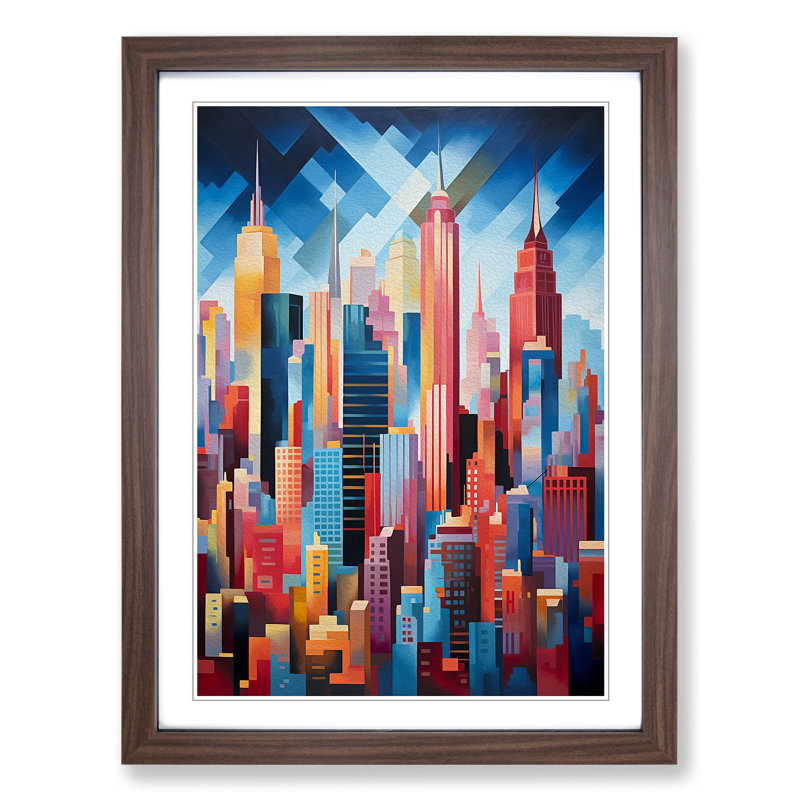 New York Orphism No.4 1 Piece Single Picture Frame Wall Art, 34cm H x 25cm W x 2cm D, Walnut Framed