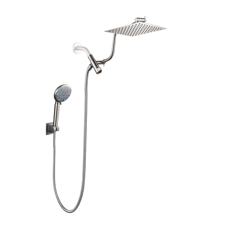 Tête de douche réglable haute pression double 8 po avec douchette à 9 jets, Nickel brossé