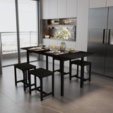 5-piece Dining Table Set For 4-8 People, 63" Large Extendable Kitchen Table Set With 4 Square Stools, Dining Room Table, Easy Assembly & Clean