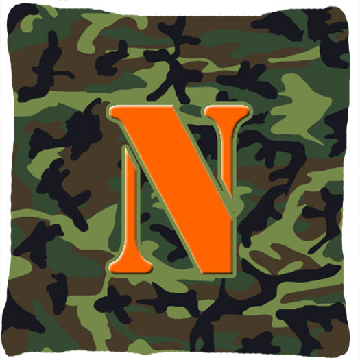 Monogramme initiale Camo intérieur/extérieur Throw Pillow, N