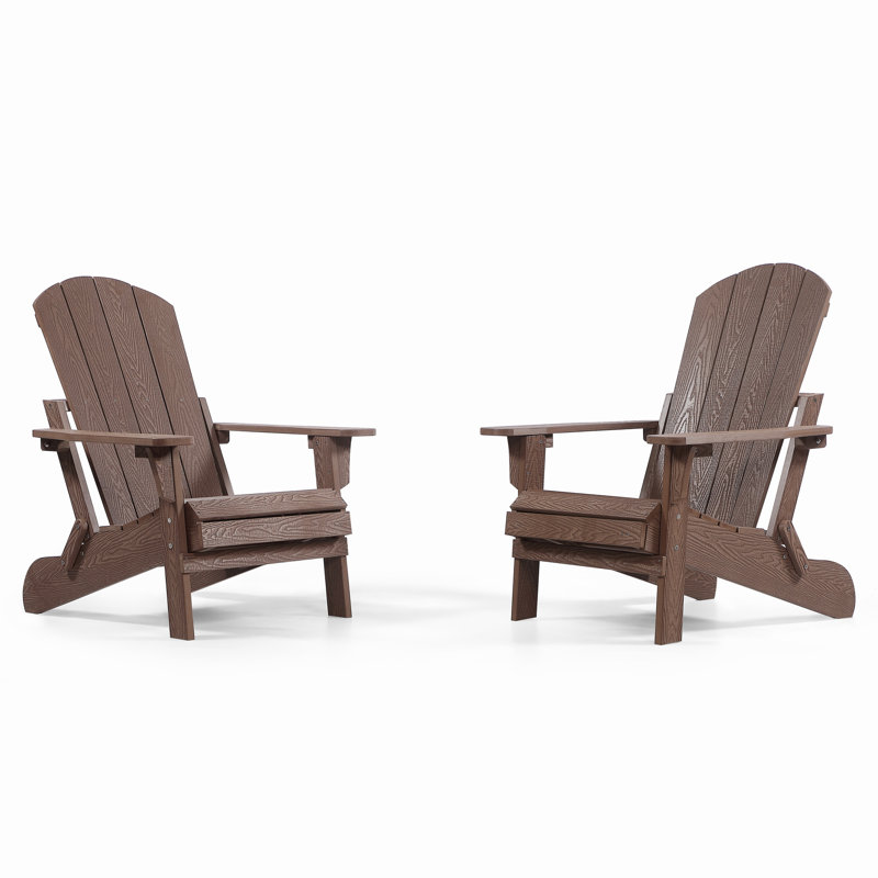 Morphew Foldable Outdoor Adirondack Chair With Ottoman, Oak Brown