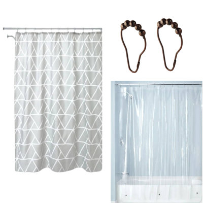 iDesign Fabric Shower Curtain with Connected Triangle Pattern (72") + Liner+ Rings