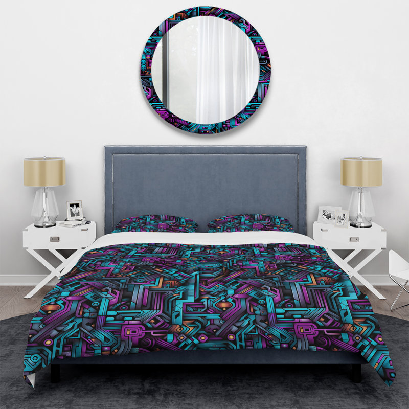 Ensemble de housse de couette Popart Techno Tribal Fusion II, Housse de couette pour grand lit et 2 taies décor