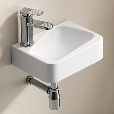 Rectangle Wall - Mounted Vessel Bathroom Sink, 14" X 10" White Porcelain, American Style, Comes With Drain Porcelain Floating Rectangle, Stain Glaze, Material