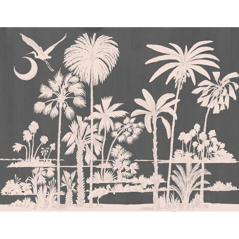 Murale Charleston Marsh Breeze par Megan Molten, Noir / Rose, Papier