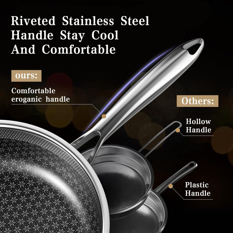 14 Pieces Stainless Steel Cookware Sets Rivetless Cookware with Cool-Grip Handles