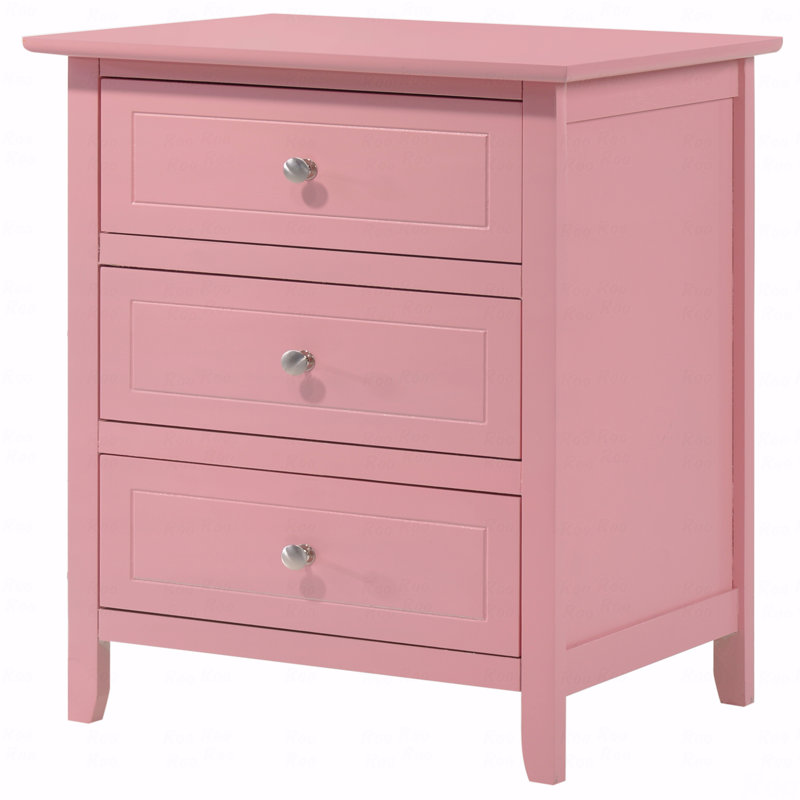 Versatile Transitional Nightstand With Three Drawers, Pink