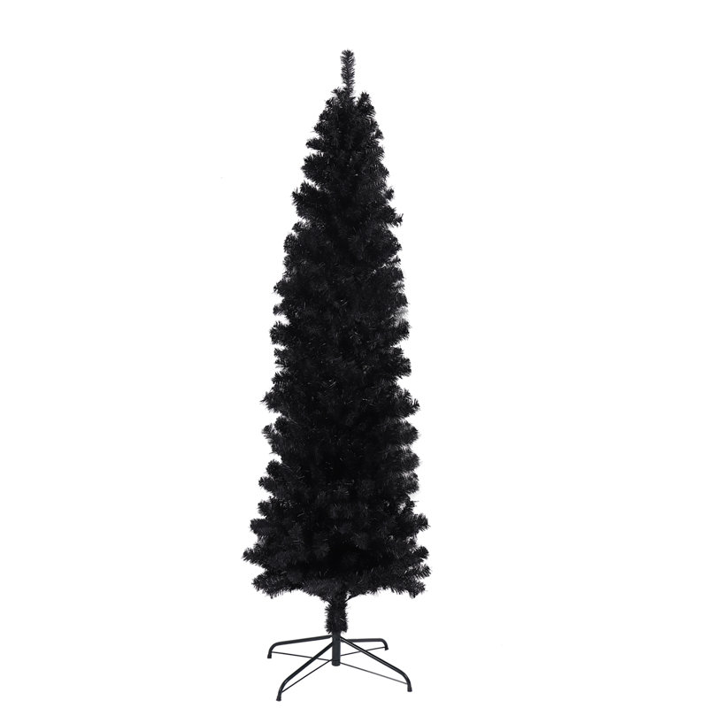 Arbre de Noël artificiel noir 7,5 pi avec base en métal pliable, Noir