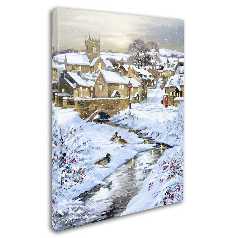« winter village stream », reproduction sur toile tendue, H 24 po x l 18 po x P 2 po
