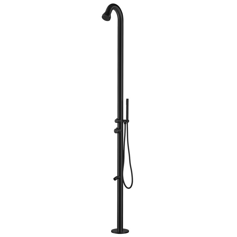 Matt Black Stainless Steel Outdoor Shower with Hand Wand and Foot Spout