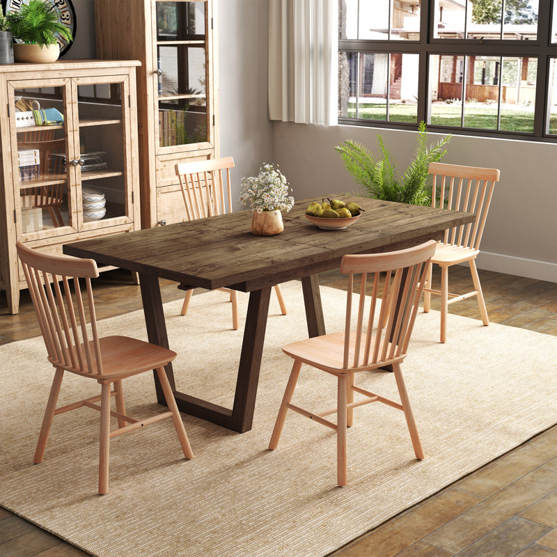Ensemble de table de salle à manger en bois massif, table de salle à manger extensible Farmhouse et chaise Windsor pour salle à manger / cuisine