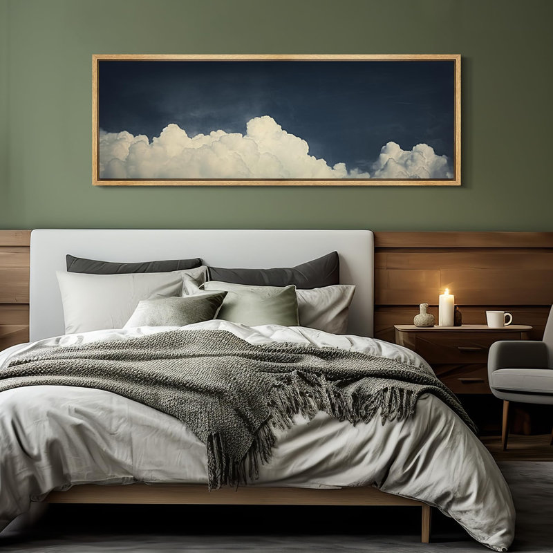 Clouds " Heavenly Cloudscape Serene Sky Rustic Retro Art Decor Extra Large Artwork Pictures ", 20" H x 60" W, Natural