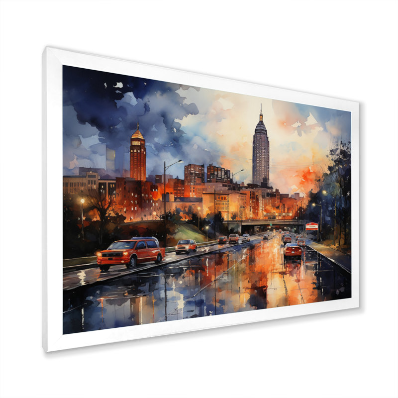 Atlanta Harmony At Night sur impression sur toile, H 24 po x l 32 po x P 1 po, Cadre photo blanc