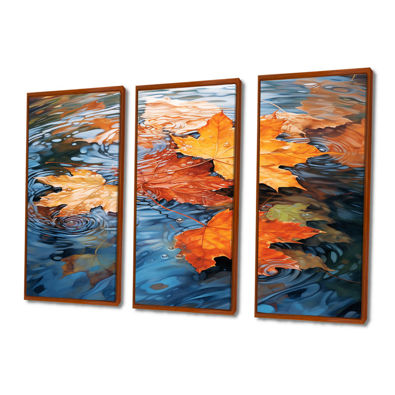 Ensemble de décoration murale Carwile - Feuilles, Cadre flottant brun, H 40 po x l 60 po x P 1 po