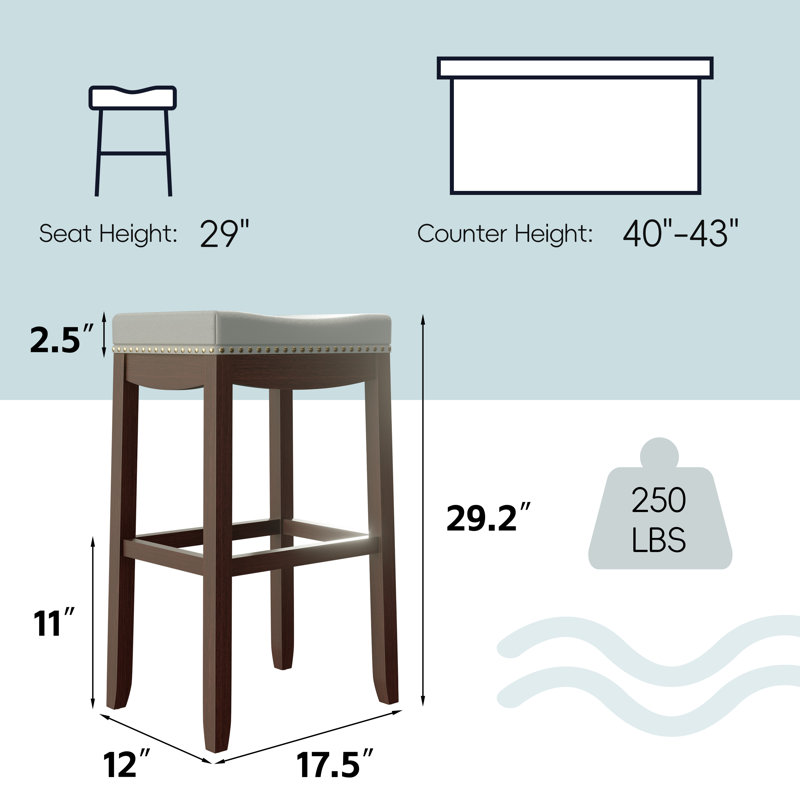 Tabouret rembourré avec structure en bois massif (ensemble de 2), Brun, Tabouret de bar (siège d'une hauteur de 29 po)